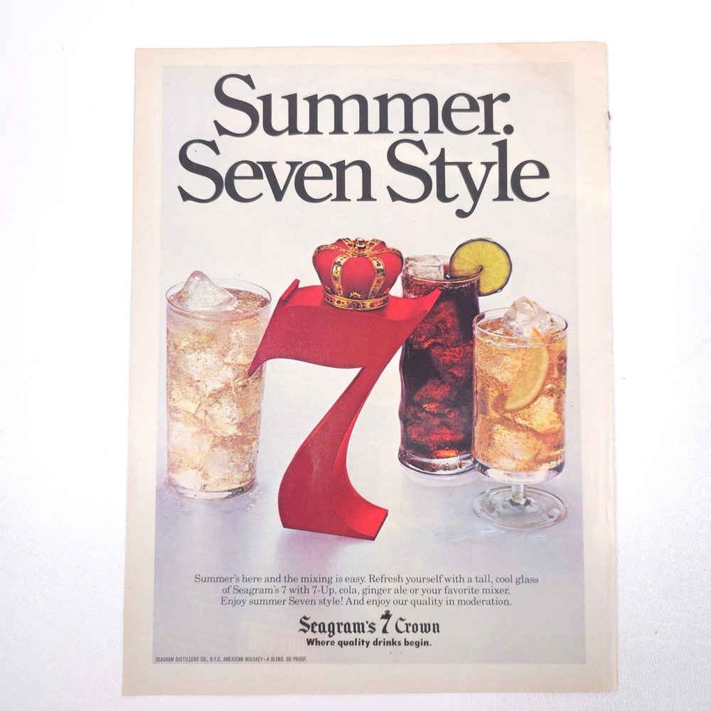 Seagram's 7 Crown Summer Style Print Ad Vintage Liquor Advertising Bar Wall Art